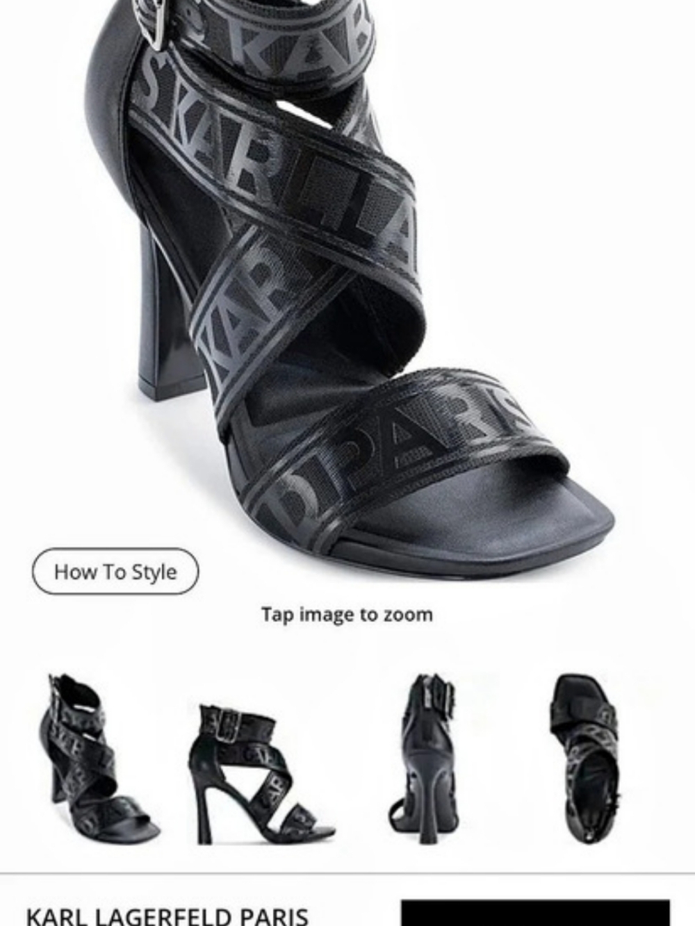 KARL LAGERFELD PARIS Careliz Signature Logo Strappy Sandals Black Heels